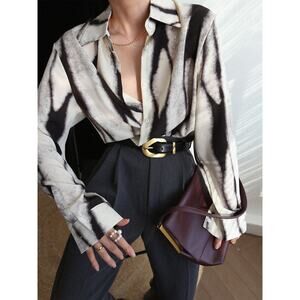 Commense Sophisticated Tie Dye Oversized Button Down Shirt Black Avant Garde M